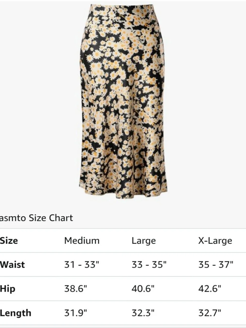 Floral Daisy Print Satin Midi Skirt - Size XL - Black & Yellow - Picture 8 of 9
